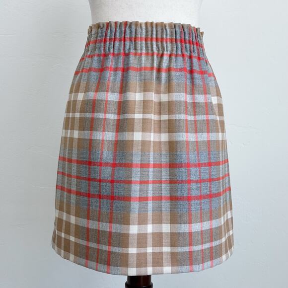 J. Crew Plaid Tan Wool Blend Elastic Waist Mini Skirt - Picture 1 of 7